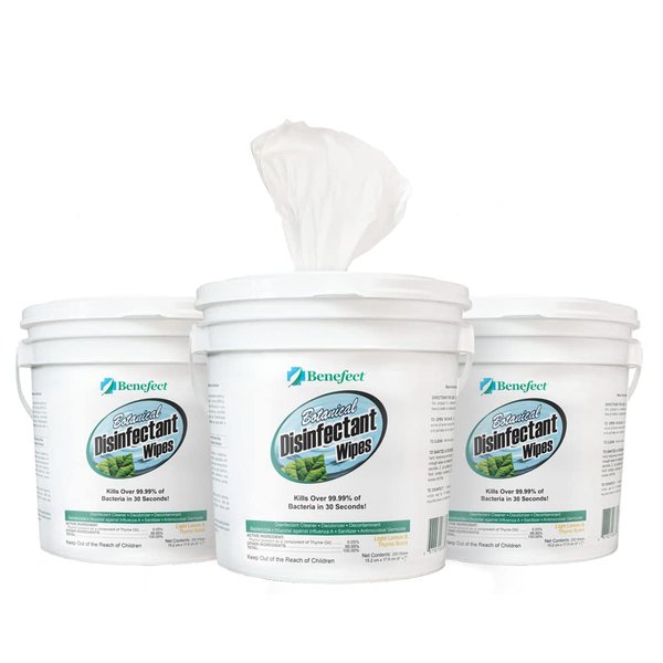 Benefect Botanical Disinfectant Wipes – 750 Sanitizing Wipes. 3 Pack of 250 Wipes Per Unit - High Traffic - Gym Wipes, Schools and Food Safe Cleaning (250, 3)