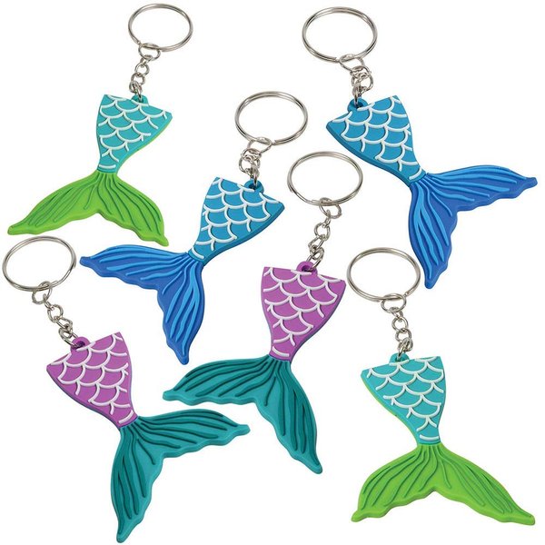 ArtCreativity Mermaid Tail Rubber Keychains, Pack of 12, Mermaid Party Favors, Birthday Party Supplies, Goodie Bag Fillers, Prize for Boys and Girls