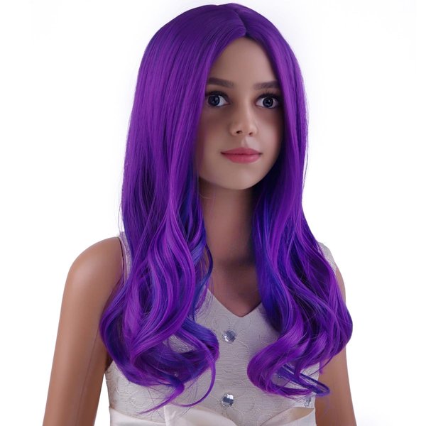 MAGQOO Purple Mixed Blue Wigs for Girls Short Curly Purple Blue Wig Cosplay Costume Halloween Party Wig