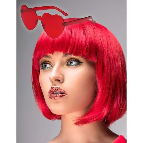 MIUSKATL Wig and Sunglasses 12 Inch Red Wig Red Wigs for Women Red Bob Wig Red Wig with Bangs Short Red Wig Costume Cosplay Party Wig Wigs for Women(Red)