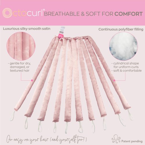 Octocurl Octopus Heatless Hair Curler - Hair Curlers to Sleep In, Overnight Curls, Heatless Curls Headband, Hair Curlers No Heat, Heatless Curlers Hair Rollers, Curlers for Medium Hair (Satin - Pink)