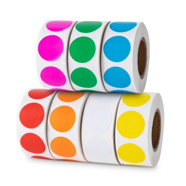 Hoewina 3500 Pcs Colored Dot Stickers, 3/4" Label Sticker Round Color Coding Labels Circle Dots Labels Circle Stickers for Office,Classroom,Family（Etc - 7 Colors, 500 Labels/Roll）