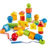 Hape String-Along Shapes | Classic 32 Piece Wooden Block Stacking Game, Multi-Colored Lacing Toy