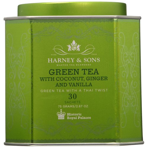 Harney & Sons Green Tea with Coconut, Ginger and Vanilla, 30 Sachets (75 g), 6.7 Ounce