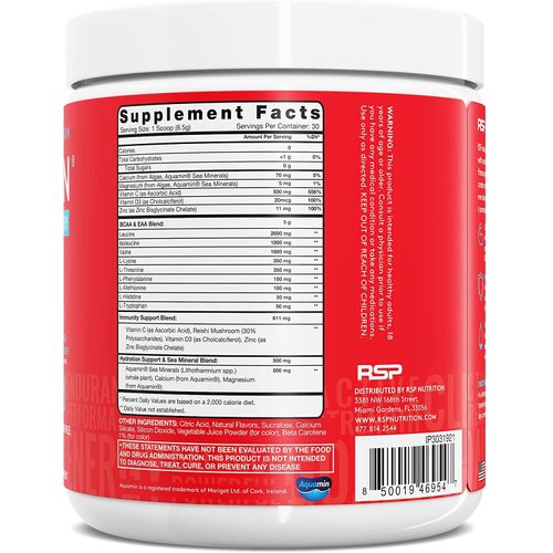 RSP AminoLean Recovery - Post Workout BCAAs Amino Acids Supplement + Electrolytes, BCAAs and EAAs for Hydration Boost, Immunity Support - Muscle Recovery Drink, Vegan Aminos, Tropical Punch