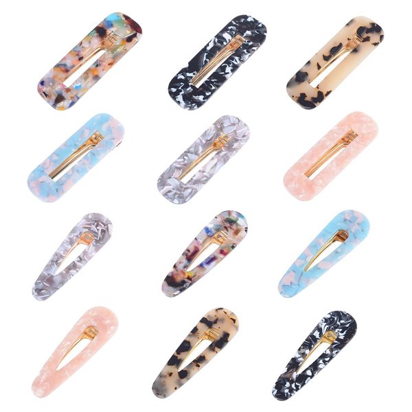 12 Pcs Acrylic Resin Hair Clips Geometric Alligator Hair Clips Marble Hair Bobby Clips Decorative Cute Hair Pins Snap Hair Barrettes