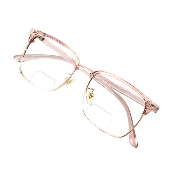 VisionGlobal Bifocal Reading Glasses for Women/DownMen, Computer Reading Glasses, Classic Retro Square Eyewear Reduce Fatigue (Pink, Up+0.50/Down+2.75 Magnification)