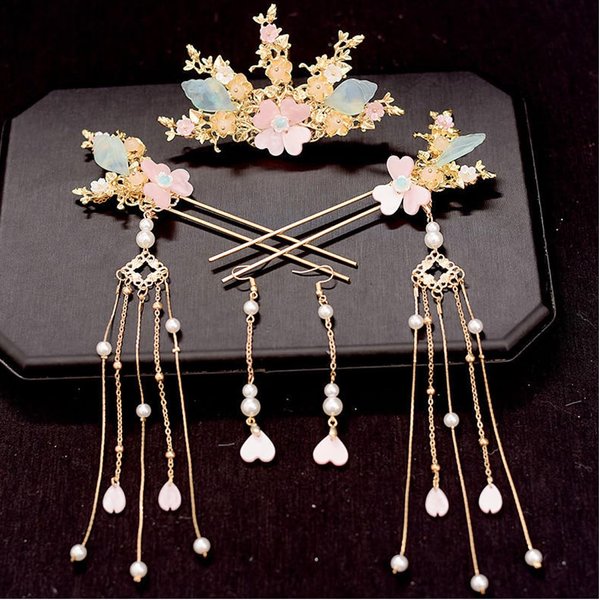 Alloy Hair Sticks Pins Long Tassel Hanfu Chinese Hair Comb/Earrings Set of 1 Traditional Classical (Style E)