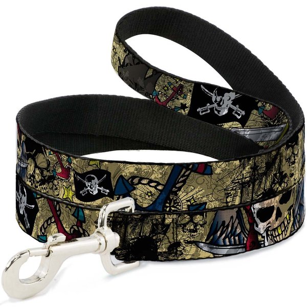Dog Leash Dead Men Tell No Tales Close Up Tan 4 Feet Long 0.5 Inch Wide