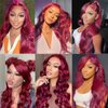 28 Inch 99j Burgundy Lace Front Wigs Human Hair 200% Density 13x6 Body Wave Lace Front Wigs Human Hair Pre Plucked Glueless Red Wig Wine Red Lace Front Wigs Human Hair Wigs for Women Reddish Brown