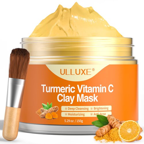 ulluxe Turmeric Vitamin C Clay Mask, Brightening Hydrating Face Mask, Clay Face Mask Deep Cleansing Pores, Improves Dark Spots, Acne, Skin Care Facial Mask Tightens Skin, Evens Skin Tone, 5.29 oz