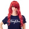 SWACC Long Curly Double Claw Clip on Ponytail Wig Synthetic Pastel Colorful Cosplay Daily Party Wig for Women and Kids with Wig Cap (Red)