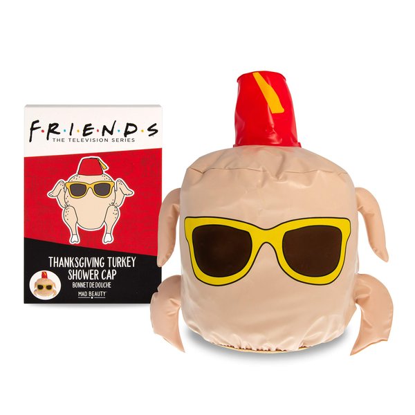 MAD BEAUTY Friends TV Show Turkey Shower Cap, Warner Bros., Throwback to 90s Thanksgiving Episode, Cap for Delightful, Nostalgic Shower Time, Keeps Hair Dry in Bath or Shower