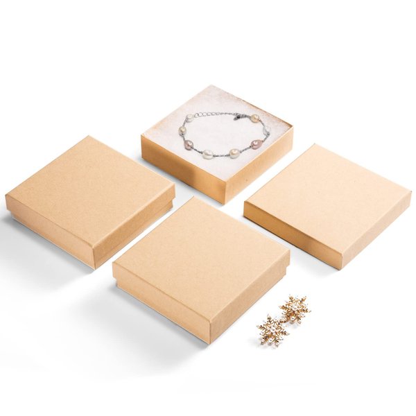 MESHA Jewelry Gift Boxes, 3.5x3.5x1 Inch 20 Pcs Matte Small Gift Box wtih Lids, Small Cardboard Jewelry Boxes with Cotton Filled and Lids, Jewelry Box Bulk for Valentine's Day Brown