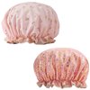 Qeuly 2 Pack Waterproof Shower Cap, Reusable Shower Cap for Women, Elastic Bathing Shower Hat Double Layers Bathing Hair Cap PEVA Lined Shower Hair Bath Cap (Pink)
