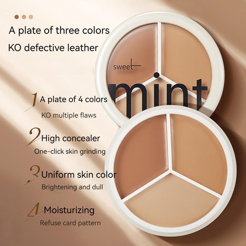 Beauty Lust Tri Color Concealer, Tri-Color Concealer Palette Of Covers Acne Marks Dark, 3 Steps to Face Sculpting Tricolor Concealer, Sweet Mint Concealer Waterproof Long Lasting (1PCS)