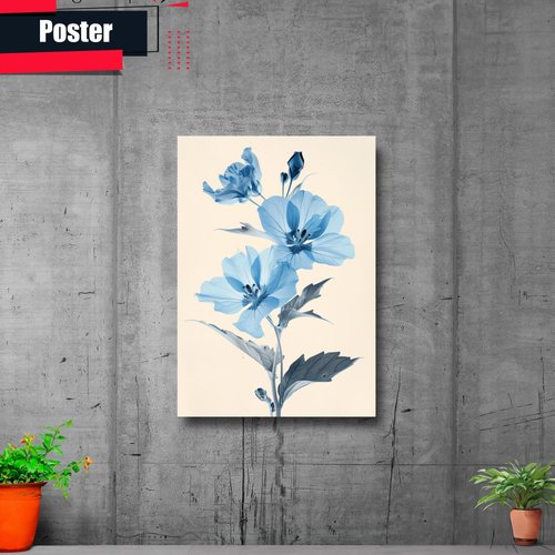 Illustration Of A Flower With Blue Flowers, Basil Organic Simplicity, Natural Core, Poster