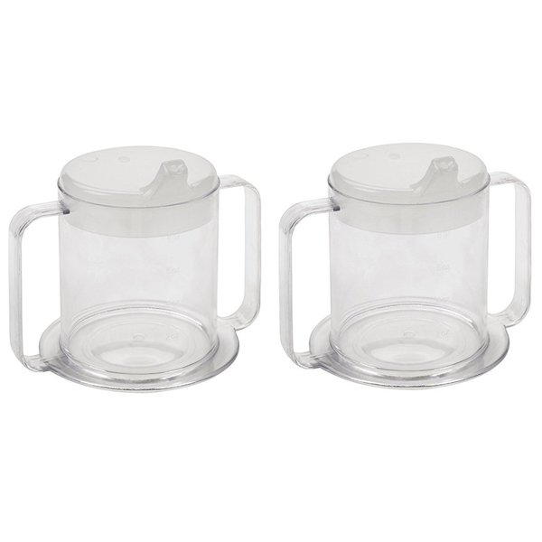 Independence 2-Handle Plastic Mug with 2 Style Lids, Lightweight Drinking Cup with Easy-to-Grasp Handles for Hot and Cold Beverages, Spill-Resistant Adult Sippy Cup (2-Pack)