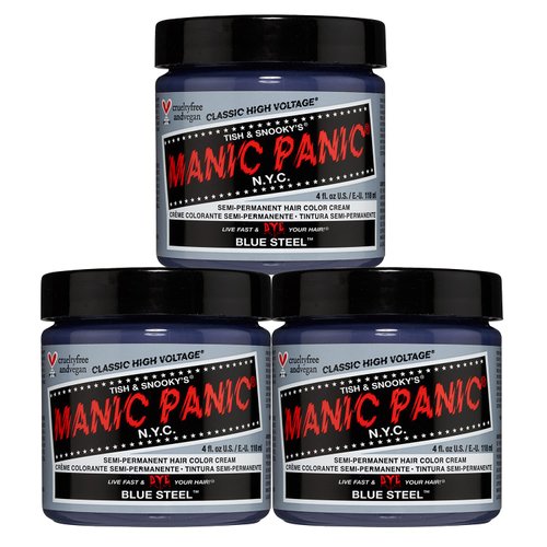 Manic Panic Blue Steel Hair Dye – Classic High Voltage - (3PK) Semi-Permanent Hair Color - Cool, Silver Hair Dye With Blue Undertones - Vegan, PPD & Ammonia-Free - For Coloring Hair on Women & Men