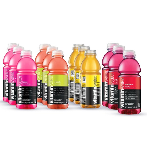 Vitamin Water Variety Pack - 20 oz Water Bottles - Vitamin water Energy Drink, Flavored Water - Vitamin water Energy, Refresh, Focus, Power-C - Sport Drinks Variety Pack - Vitamin Water 12 Pack