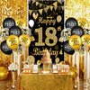 18th Birthday Party Decorations for Boys and Girls Black Gold Happy 18th Birthday Door Cover Banner with 18pcs 18th Birthday Black and Gold Balloons for 18th Birthday Anniversary Party Decor Supplies