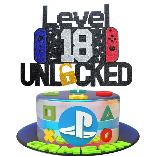 Happy 18th Birthday Video Game Cake Topper Level 18 Unlocked Cake Topper for Boys Girls 18-Years-Old Birthday Party Decoration (18)