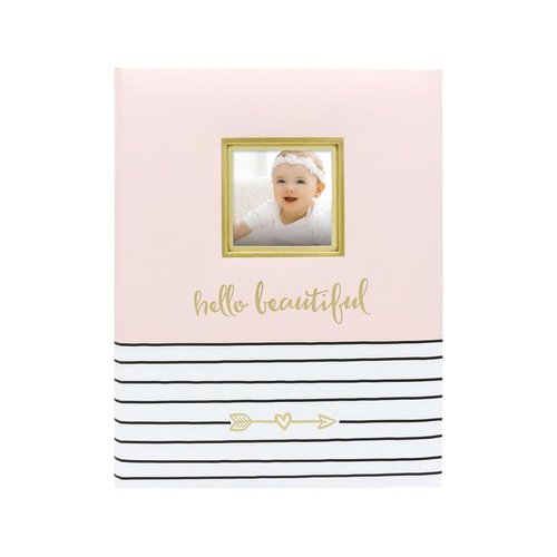 Pearhead Hello Baby First 5 Years Memory Book, Baby Girl Keepsake for New and Expectant Parents, Pregnancy And Milestone Journal, Pink