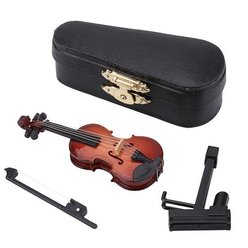 Wooden Miniature Cello with Stand,Bow and Case Mini Musical Instrument Miniature Dollhouse Model Home Decoration