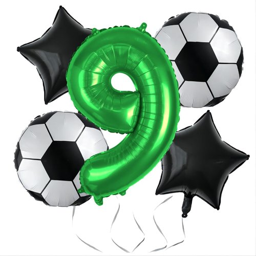 Kwuz Soccer Balloons 9th Birthday Decorations for Boy, Soccer Birthday Party Balloons World Cup Soccer Sports Theme Party Decorations Supplies Favors Anniversary Decor 32in Foil Mylar Green 9 Balloon