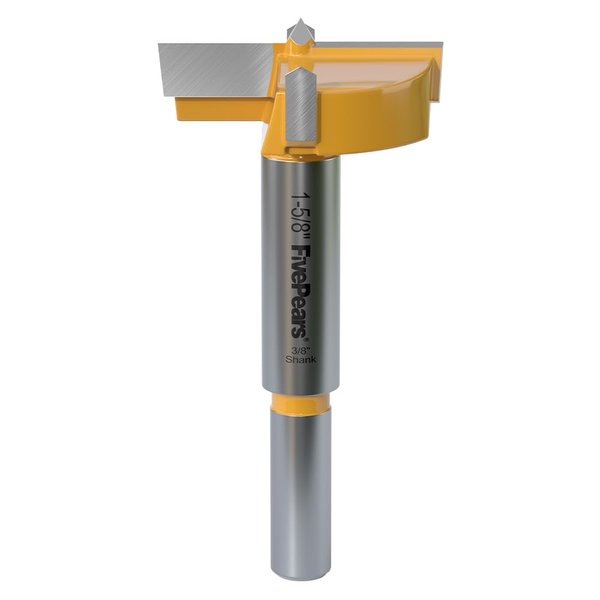 FivePears Forstner Drill Bit 3/8 inch Shank, 1-5/8 inch Cutting Diameter, Carbide Tipped Wood Hole Saw Auger Opener, Hole Opener Hinge Hole Cutter for Woodworking, Plastic, Plywood Products