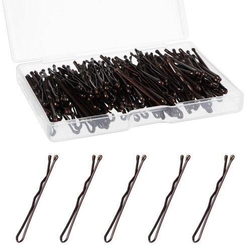 GEEHUA Mini Bobby Pins, 150 Count 1.38 Inch Curved Small Hair Pins Kit, Waved Hairpin with Storage Box for Kids Girls and Women Wedding Hairstyles All Styling Hair Clips Accessories (Brown)