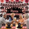 Happy Work Anniversary Decorations Rose Gold Happy Workiversary Banner Honeycomb Centerpieces Hanging Swirls Tissue Paper Pompoms Sash Set for Women Office Employee Worker Appreciation Party Supplies