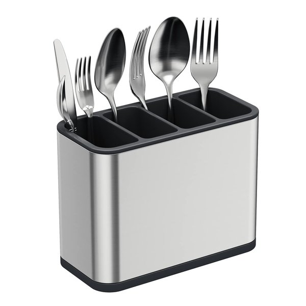 TESOT Silverware Caddy Utensil Caddy Spoon Holder with 4 Divided Compartments, Sturdy Stainless Steel, Rust Proof