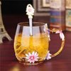 evecase daisy Flower Glass Mugs Tea Cup with Steel Spoon,Tea Lovers Gifts for Women,Wife,Mom,Female,Friends,Birthday,Mothers Day, valentines day,Christmas