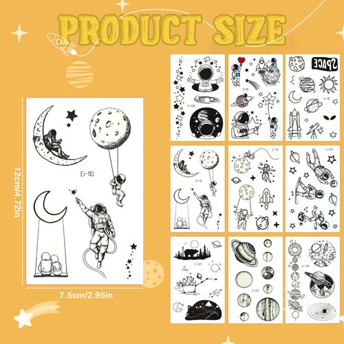 Jeffdad 9 Sheets Luminous Space Temporary Tattoos, Funny Planet Temporary Tattoos Glow Stickers Kids Temporary Tattoos for Party Supplies for Boys Children Outer Space Party Favors (Green Luminous)