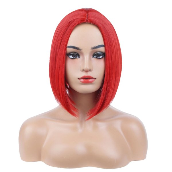 Ufindcos Red Short Wig Straight Bob Hair Wigs for Women Girls Synthetic Heat Resistant Halloween Costume Party Wig with Wig Cap