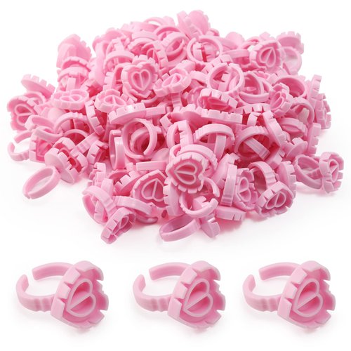 Glue Rings - Autdor 500Pcs Glue Rings for Eyelash Extensions Pink Lash Glue Rings Pigment Ring Cups Lash Glue Holder for Lash Extension Supplies Makeup Lip Microblading Supplies Nail Art