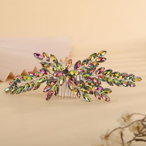 Rumtock Sparkle Rhinestones Beads Silver Hair Comb for Women Girls Wedding Bridal Hair Accessories Vintage Crystal Side Headpiece (Colorful)