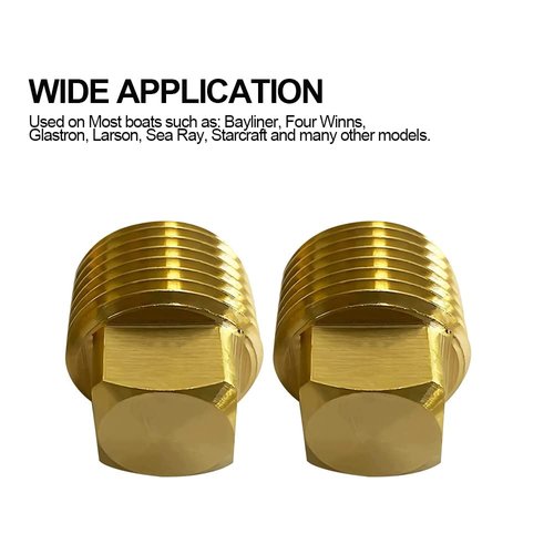 1/2" NPT Solid Brass Drain Plugs commonly Used in Boat Hulls, 2 Pack Solid Brass Boat Hull Spare Garboard Drain Plug for Bayliner Four Winns Glastron Larson Sea Ray Starcraft and Many Other Models