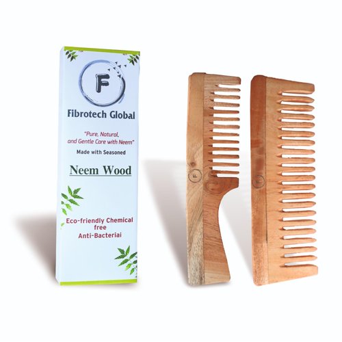 Fibrotech Global Wooden Neem Hair Comb Set | Neem Comb for Hair Growth & Scalp Massage | Wide-Tooth Handmade Detangling Comb for Men & Women | Organic, Eco-Friendly & Sustainable Hair Care | Pack of 2