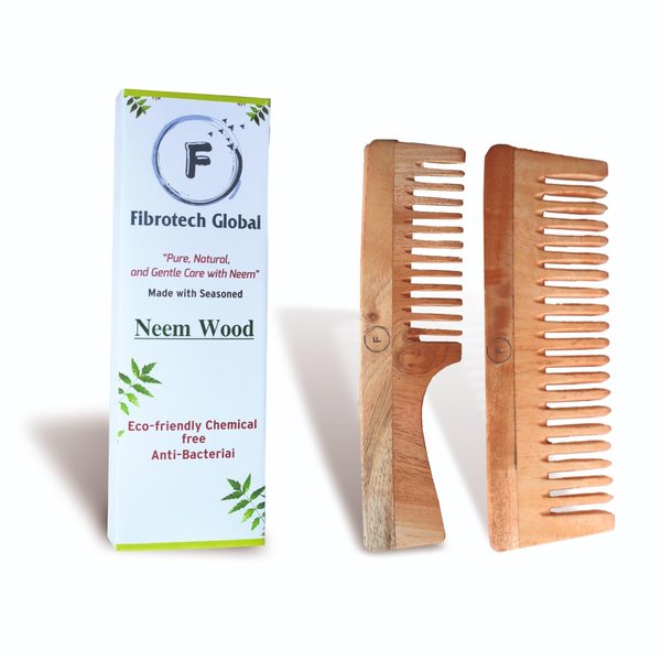 Fibrotech Global Wooden Neem Hair Comb Set | Neem Comb for Hair Growth & Scalp Massage | Wide-Tooth Handmade Detangling Comb for Men & Women | Organic, Eco-Friendly & Sustainable Hair Care | Pack of 2