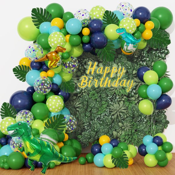 Amandir 157Pcs Dinosaur Balloons Garland Arch Kit, Yellow Green Dino Foil Balloons Dinosaur Birthday Party Supplies for Boys Kids Jungle Safari Baby Shower Dino Birthday Party Decorations