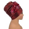Gold Color Turban Cap for Women Diamonds Flower African Female Head Wraps Bonnet Nigeria Autogele Headtie (US, Alpha (Alpha), One Size, M, Wine red)