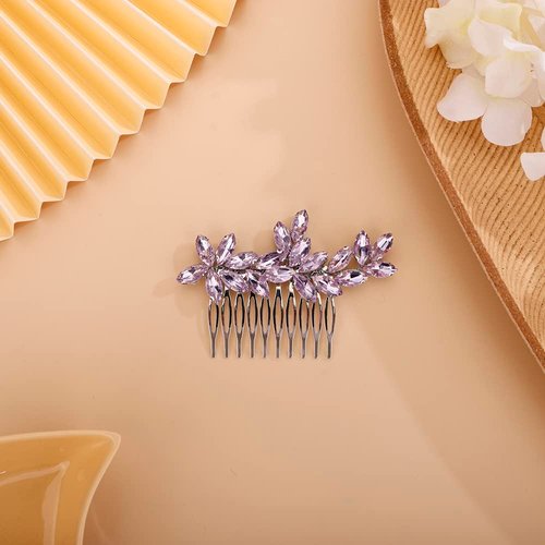 BERYUAN Simple Crystals Hair Comb for Women Girls Bride Hair Comb Multi-Color Comb Purple