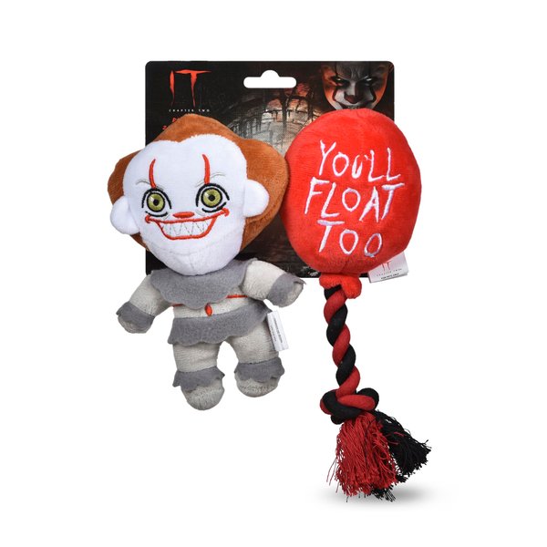 Warner Bros Horror IT Pennywise and Balloon “You’ll Float Too” Rope Dog Toy 2 Piece Set | IT Toy for Dogs for Halloween | Film Fan Gear for Pets, Movie Toy for Dogs