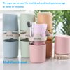 Travel Toothbrush Case & 2 Pack Gargle Cup, YEEHO Portable Electric Toothbrush Container Natural Wheat Straw Dual Holder Towel Toothpaste Organizer Storage for Outdoor Business Trip Wash,Pink