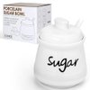 Swetwiny Ceramic Sugar Bowl with Lid and Spoon, 12 Ounces Porcelain Sugar Jar Sugar Dispenser, Sugar Container for Home and Kitchen Decor (White)