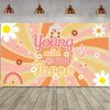 LOONELO Young Wild and Three Birthday Party Backdrop Banner with 70.8X43.3in, Three Groovy Retro Hippie Boho Daisy Flower Photography Background Decorations for 3rd Birthday Party Supplies