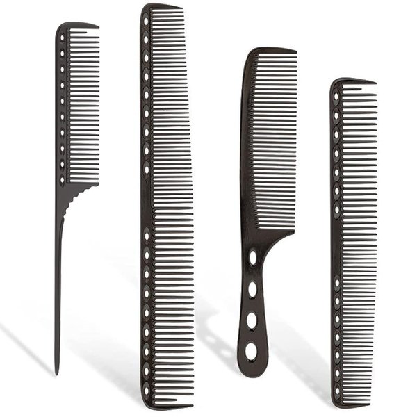 CGBARBER 4 Types Aluminum Hair Combs for Cutting Stainless Steel Hair Tail Metal Comb (Black)