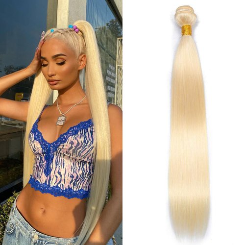 CYIKLI 613 Human Hair Bundles Straight Blonde Bundles Human Hair 12A Grade Unprocessed Brazilian Virgin Human Hair 613 Human Hair Extensions for Women（1 Bundle，30 Inch)